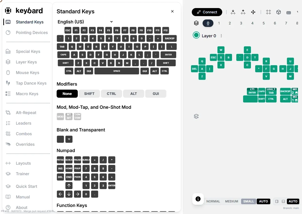 Dragging A from Standard Keys onto the Q position. The position now shows A.