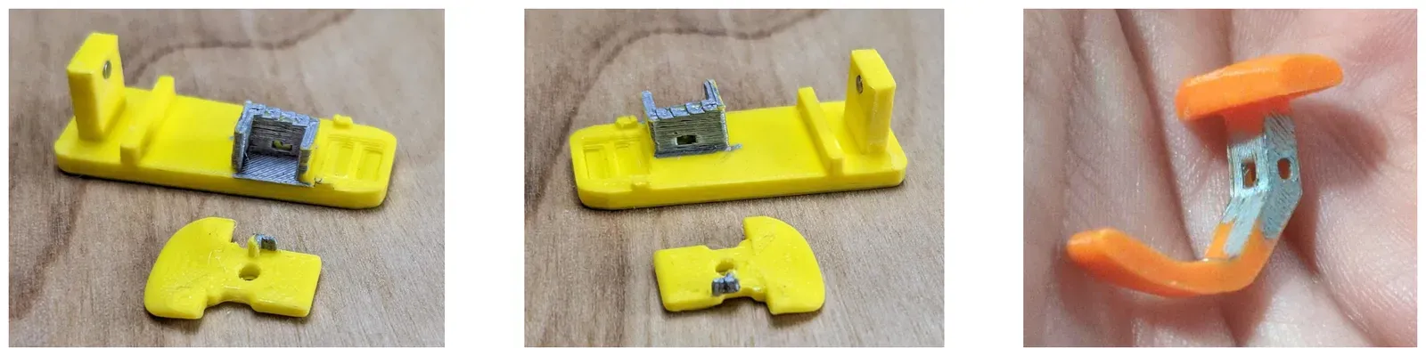 Keys printed in light yellow and orange filament, with the flags coated in silver marker.