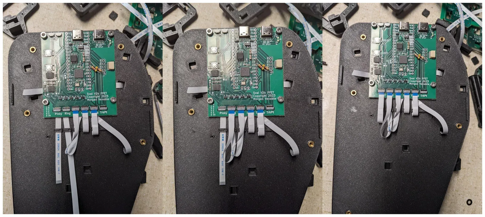 Three more photos of the FFCs connected to the MCU, with the slack folded under.